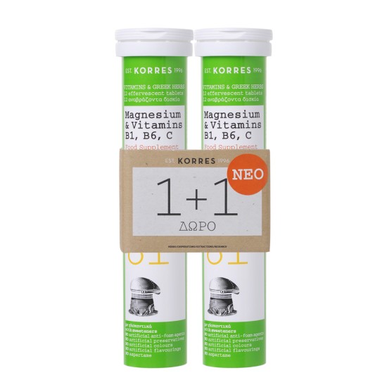 Korres Magnesium & Vitamins B1 B6 C 2 x 12 αναβράζοντα δισκία Korres Magnesium & Vitamins B1 B6 C 2 x 12 αναβράζοντα δισκία