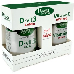 POWER HEALTH Promo Pack Platinum D-VIT3 5000iu 60s Tabs + ΔΩΡΟ Vitamin C 1000mg 20s Tabs