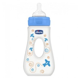 Chicco Μπιμπερό Μπλε Wellbeing Με Λαβή BPA Θηλή Σιλικόνη 4m+ 240ml